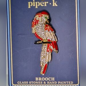 piper K Red Parrot Rhinestone Brooch Hand Painted NWT